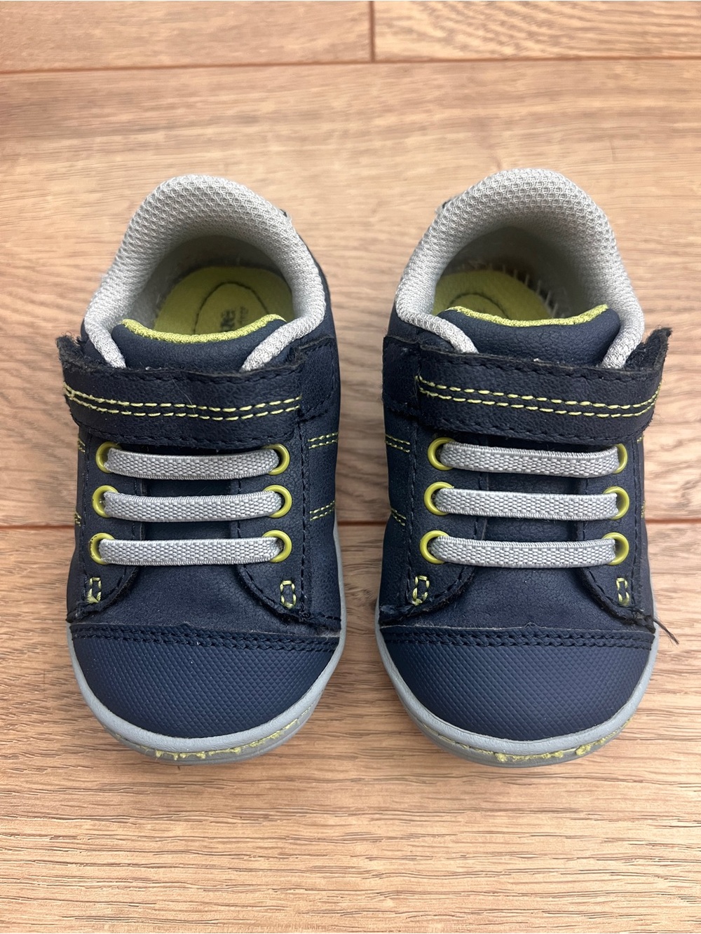 Stride Rite Navy Sneakers with Gray Laces and Lime Accents